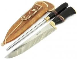 Faca Churrasco Gourmet c/ Chaira Lisa e Bainha Couro, 8 pol